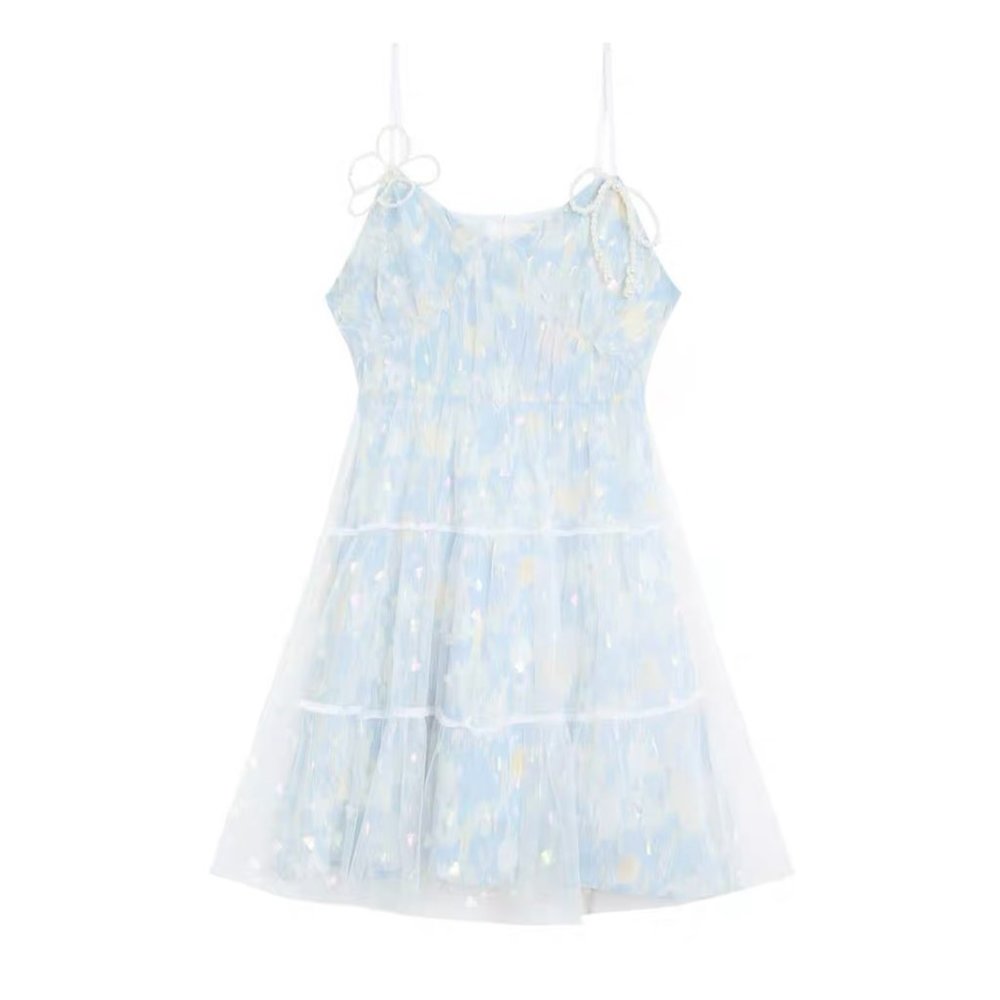 New Sleeveless Mesh Dress in Light Blue